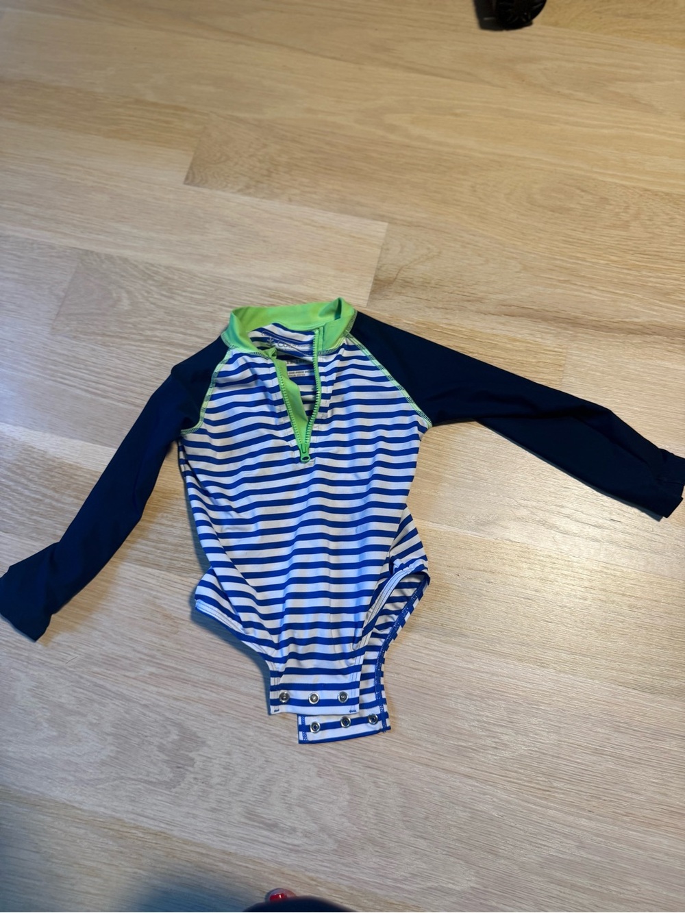 Coolibar 18 Month SPF Long-Sleeve Striped One-Piece in Blue and Green